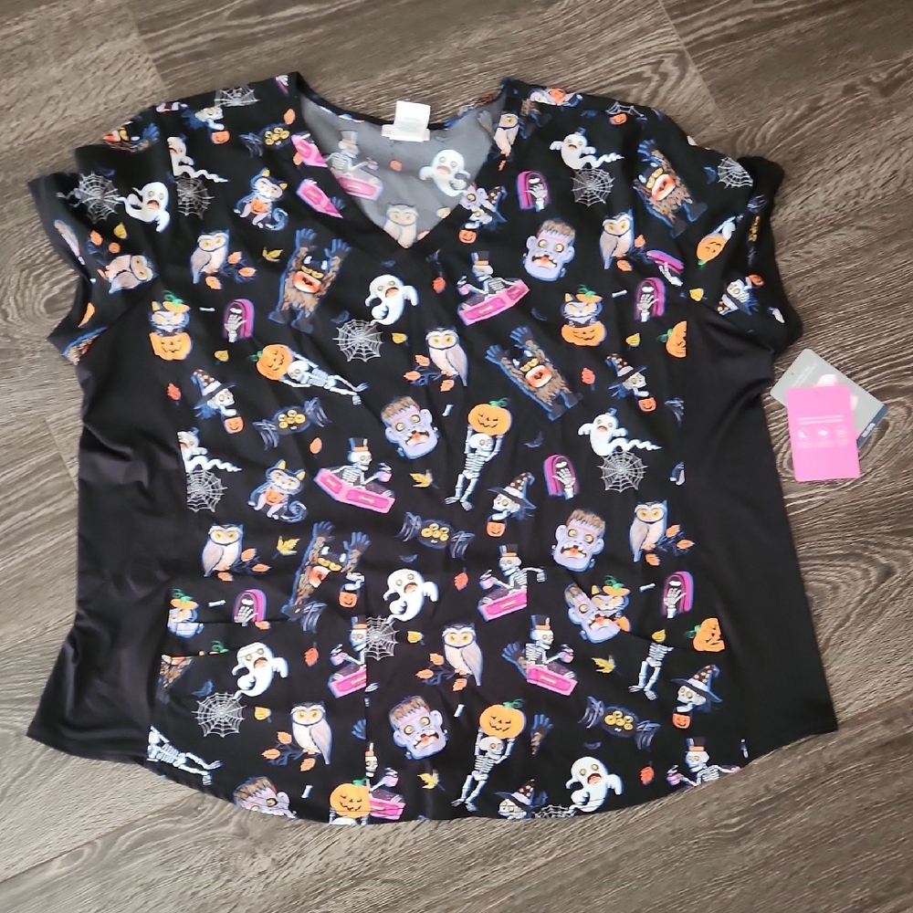 Scrubstar Halloween Cartoon Print Scrub Top Brand New 3XL